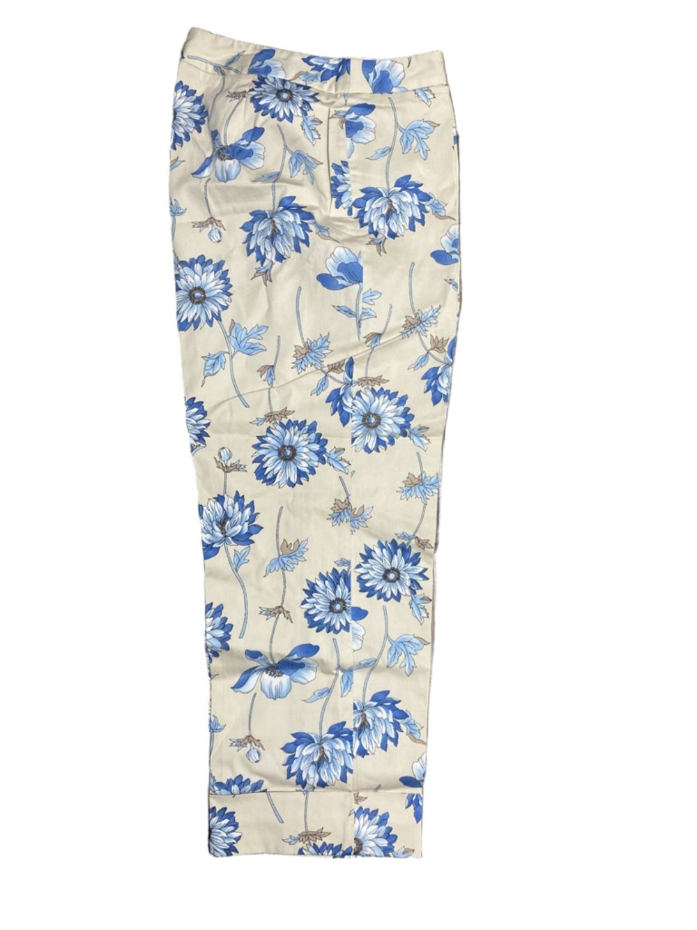 Rafaella Floral Cropped Ankle Pants Blue Tan Size 8 - Picture 2 of 5